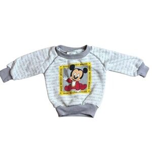 Vintage Baby Mickey Mouse Sweatshirt New Born Confetti Knits Cotton Grey White